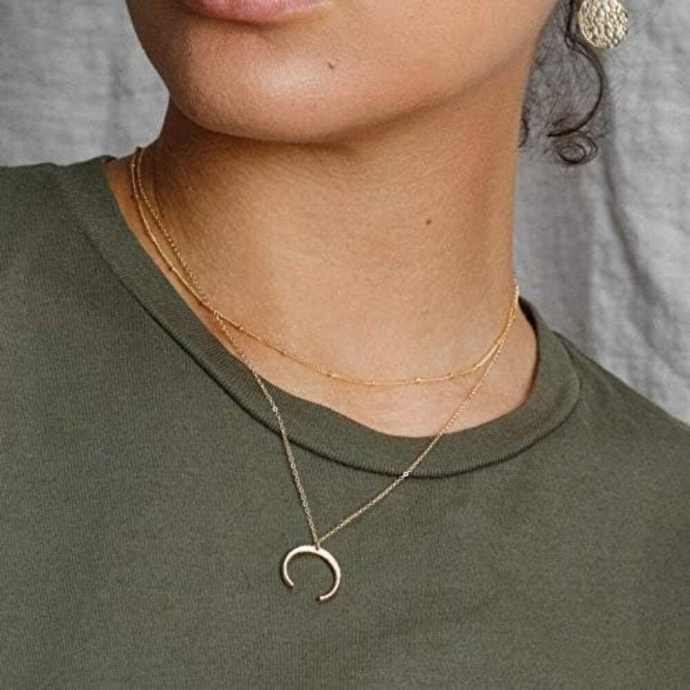 Dainty Layered Choker Necklace, Handmade Y Pendant Necklace Multilayer Bar Disc - Picture 2 of 6